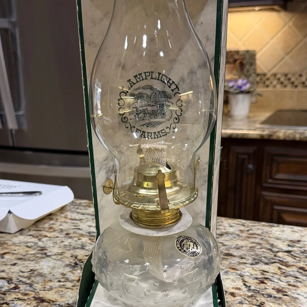 NEW IN BOX Lamplight Farms Glass Oil Lamp